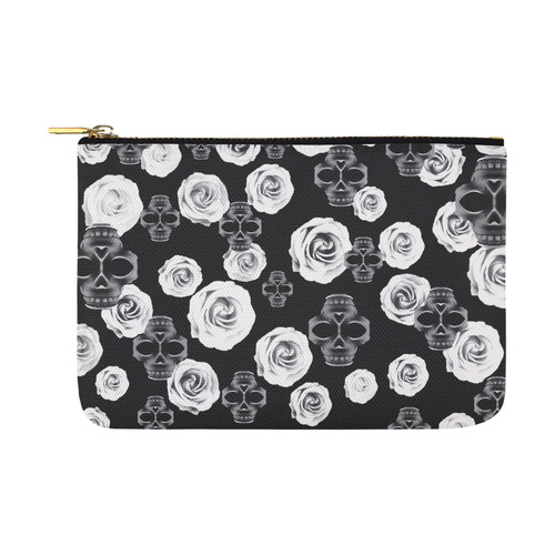 vintage skull and rose abstract pattern in black and white Carry-All Pouch 12.5''x8.5''