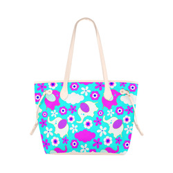 Cute Pink Elephants Floral Pattern Clover Canvas Tote Bag (Model 1661)