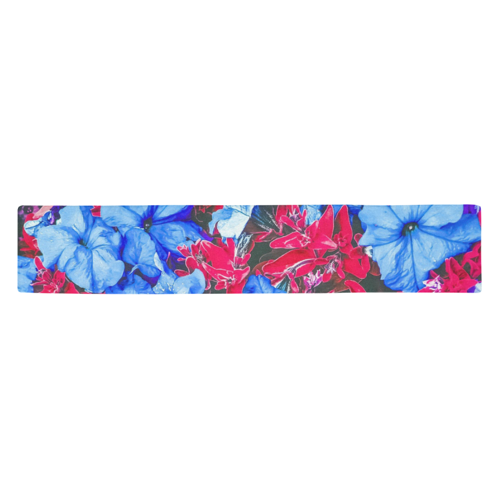 closeup flower texture abstract in blue purple red Table Runner 14x72 inch