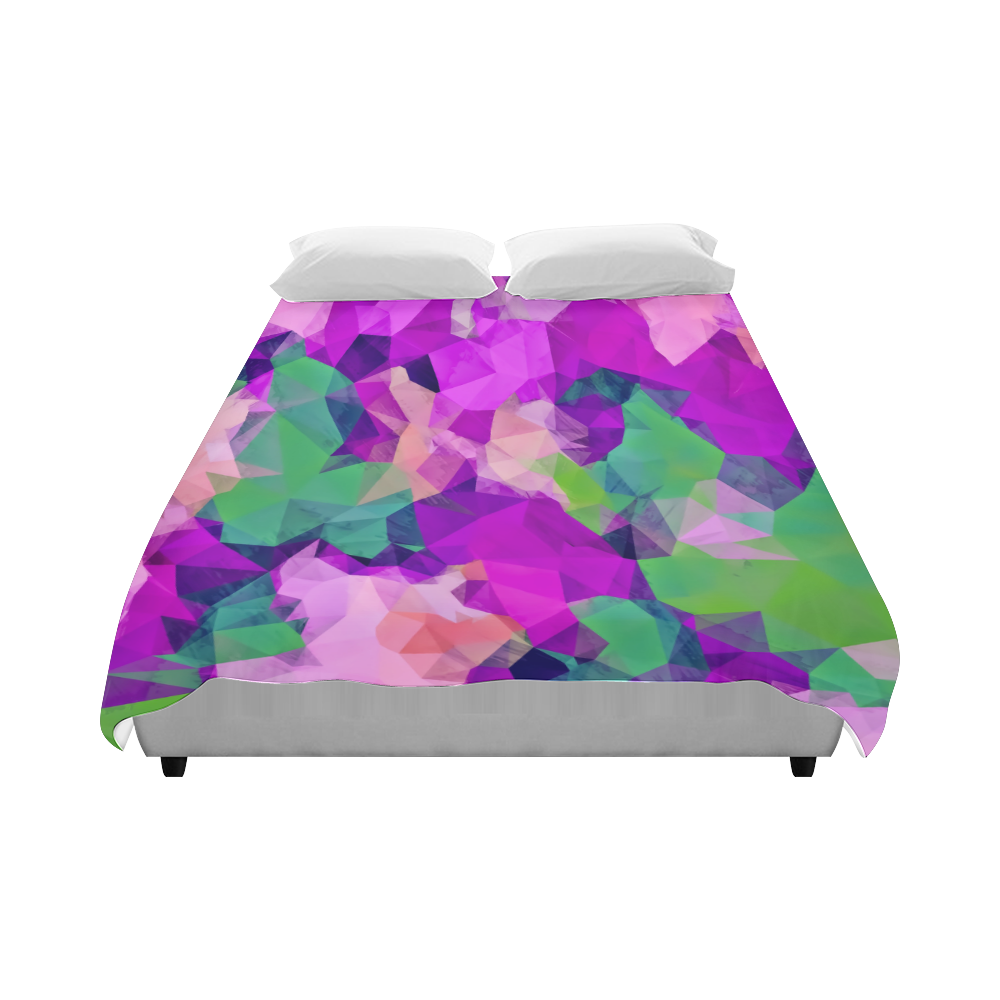 psychedelic geometric polygon pattern abstract in pink purple green Duvet Cover 86"x70" ( All-over-print)