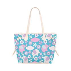 Cute Baby Pink Elephant Floral Clover Canvas Tote Bag (Model 1661)