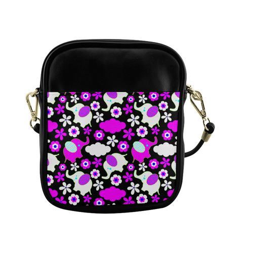 Cute Pink Elephants Floral Pattern Sling Bag (Model 1627)