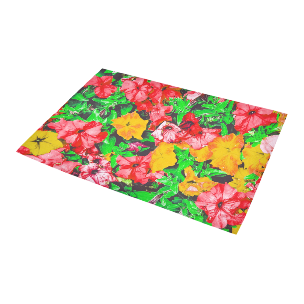 closeup flower abstract background in pink red yellow with green leaves Azalea Doormat 24" x 16" (Sponge Material)