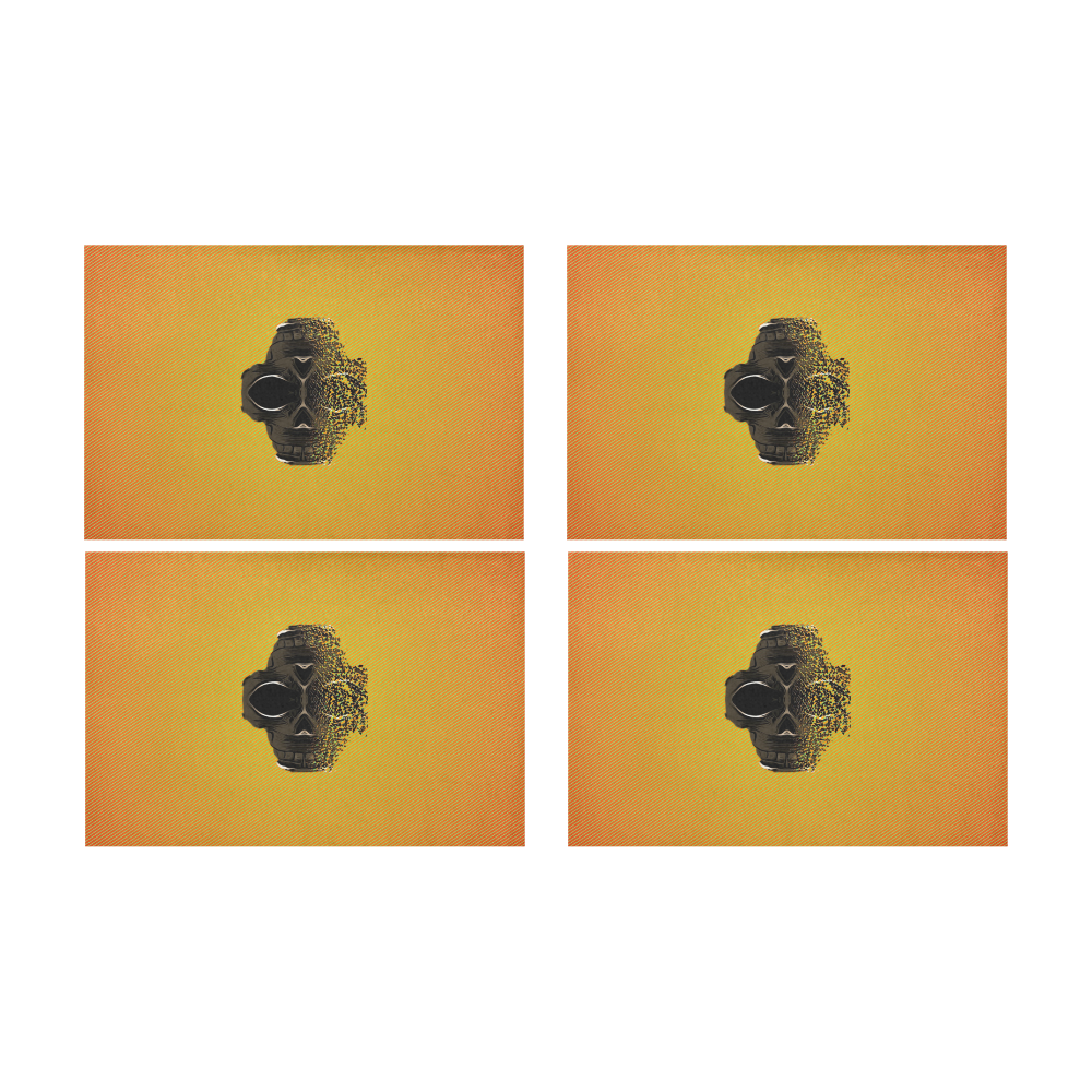 fractal black skull portrait with orange abstract background Placemat 12’’ x 18’’ (Set of 4)