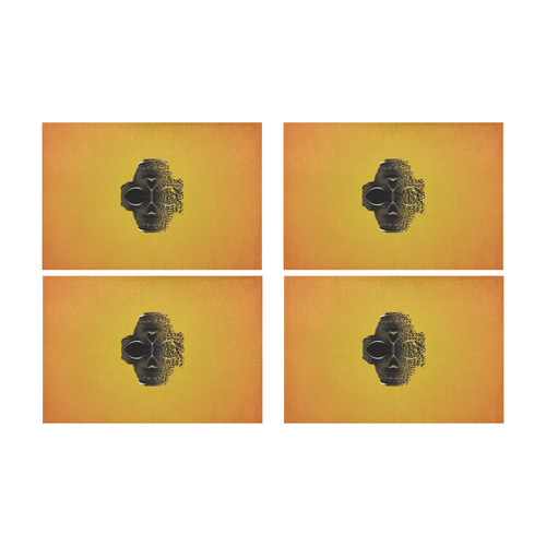 fractal black skull portrait with orange abstract background Placemat 12’’ x 18’’ (Set of 4)