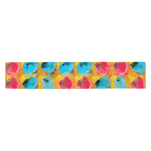 geometric polygon abstract pattern in blue orange red Table Runner 14x72 inch