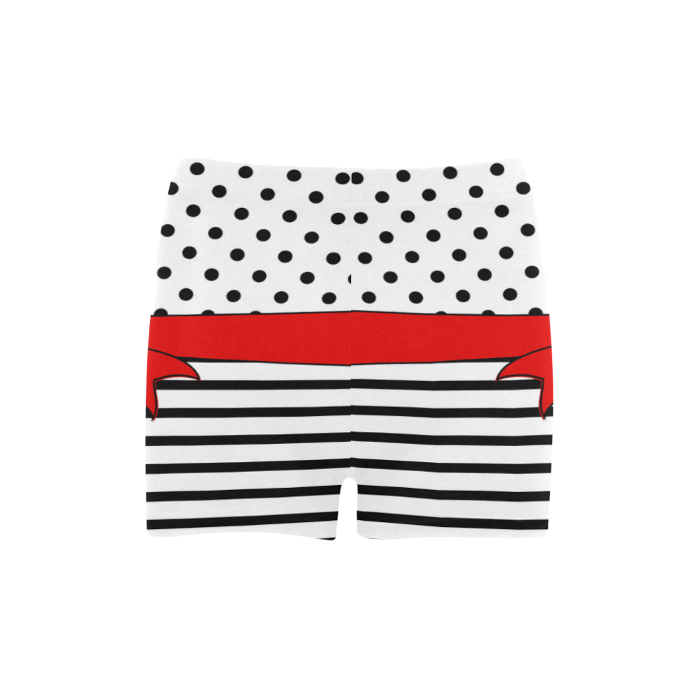 Polka Dots Stripes black white Ribbon red Briseis Skinny Shorts (Model L04)