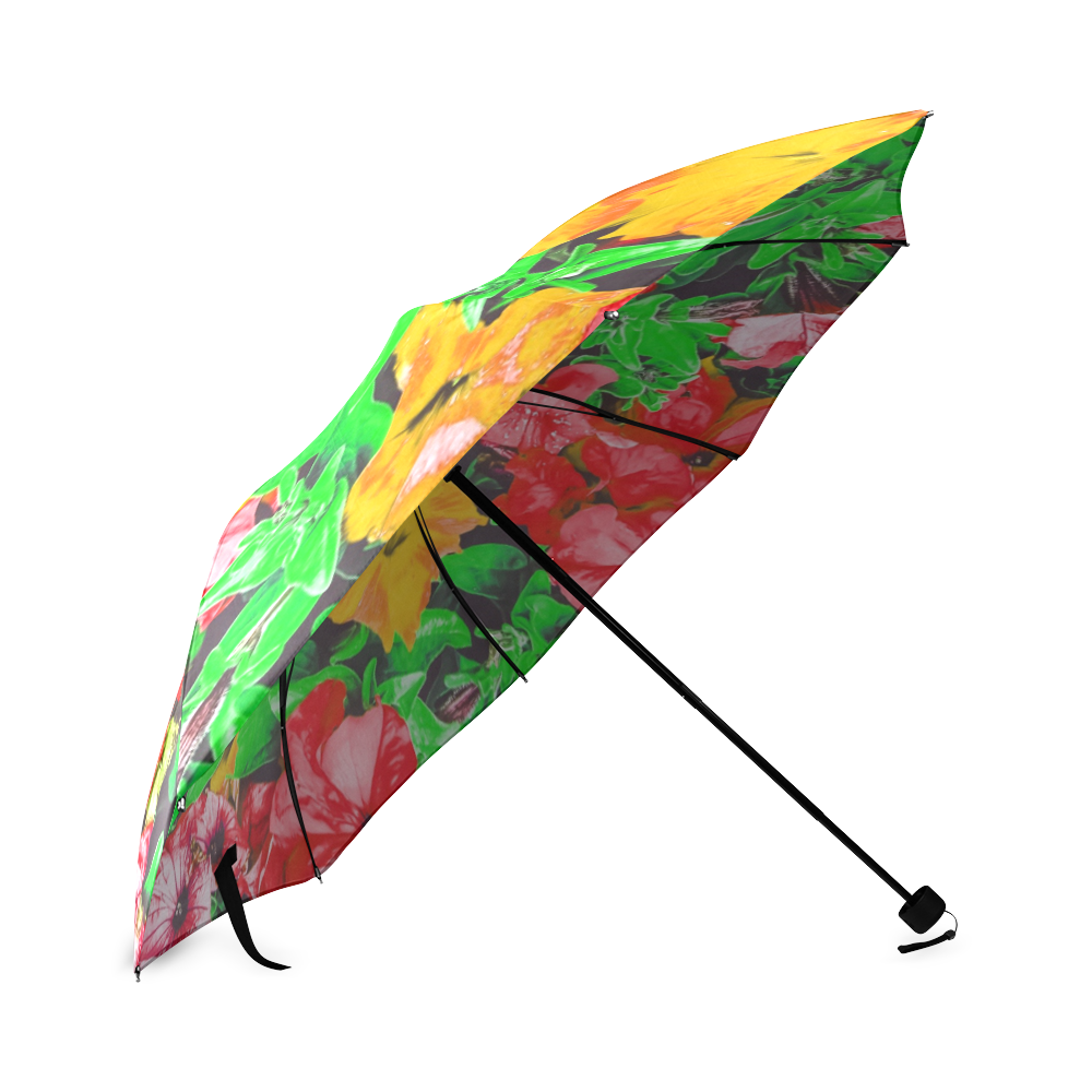 closeup flower abstract background in pink red yellow with green leaves Foldable Umbrella (Model U01)