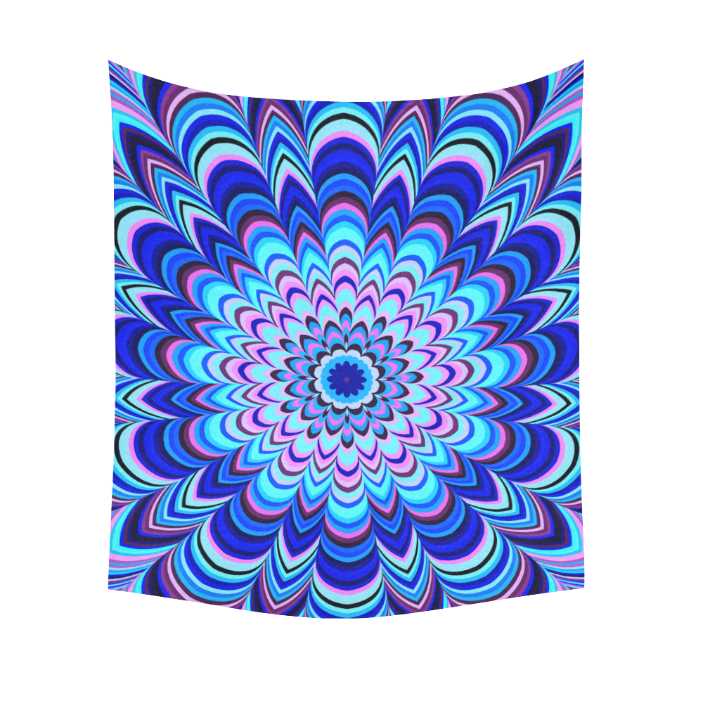 Neon blue striped mandala Cotton Linen Wall Tapestry 51"x 60"