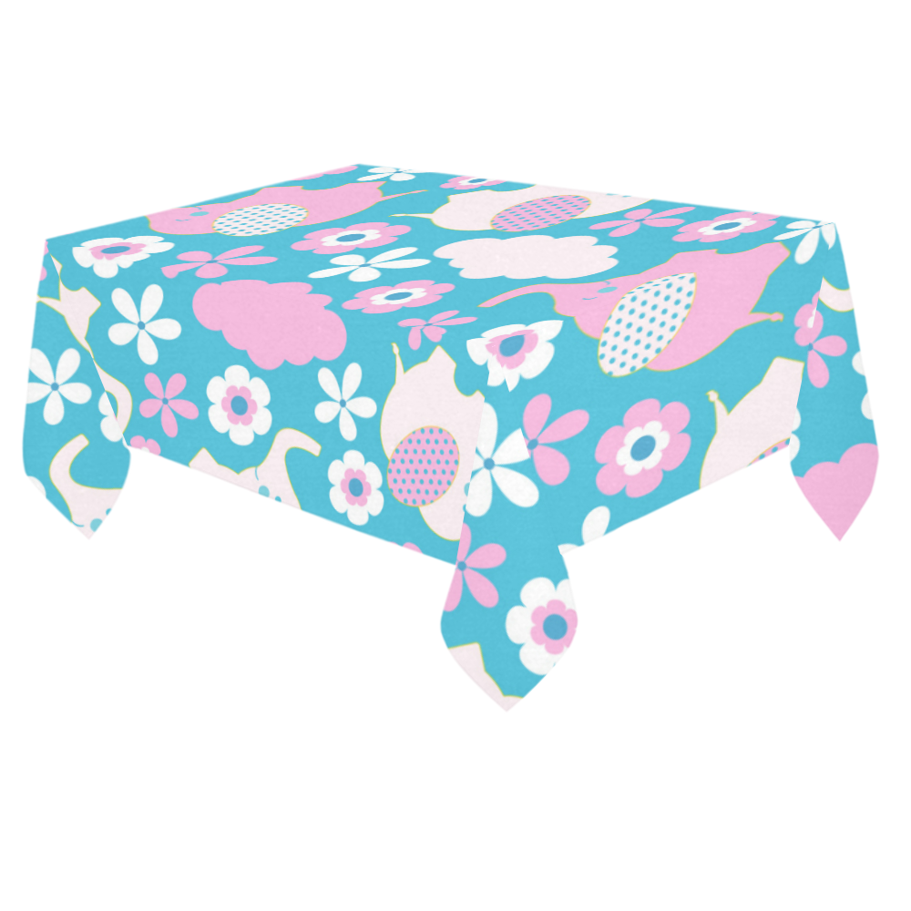 Cute Baby Pink Elephant Floral Cotton Linen Tablecloth 60"x 84"