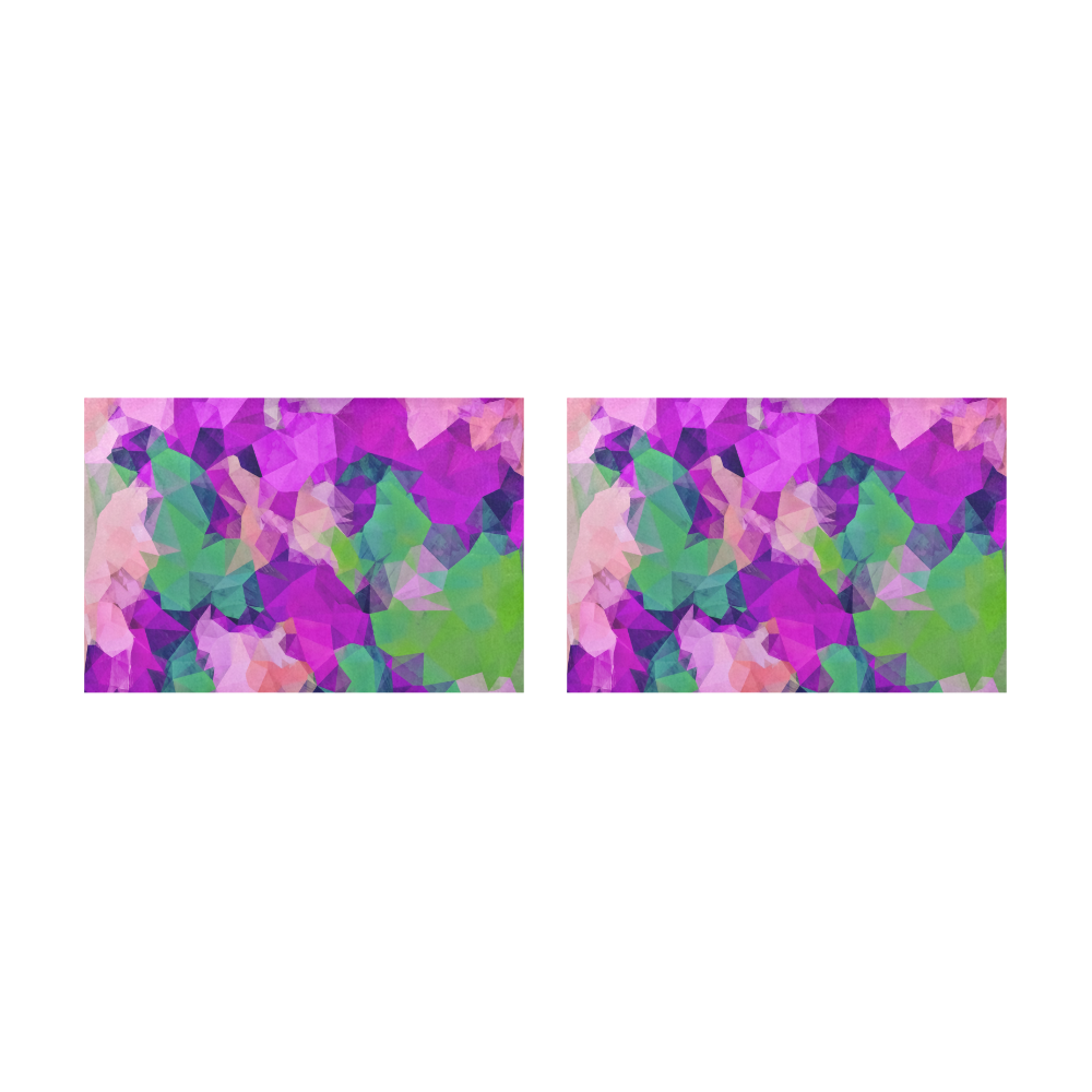 psychedelic geometric polygon pattern abstract in pink purple green Placemat 12’’ x 18’’ (Set of 2)