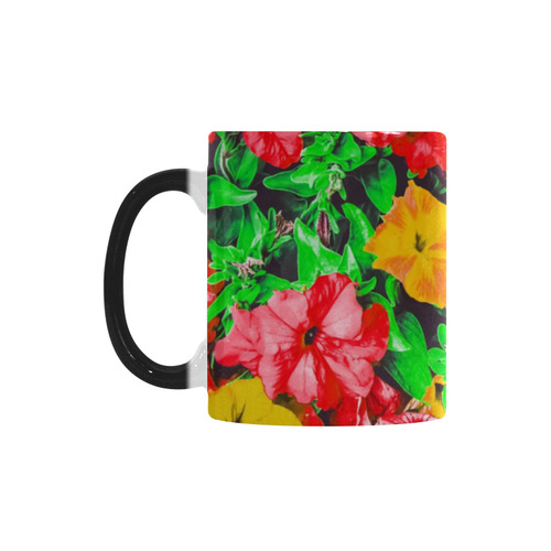 closeup flower abstract background in pink red yellow with green leaves Custom Morphing Mug