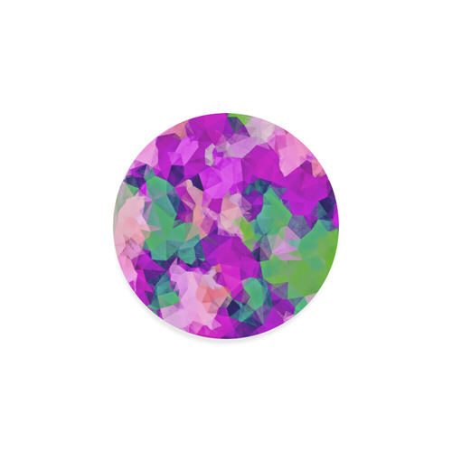 psychedelic geometric polygon pattern abstract in pink purple green Round Coaster