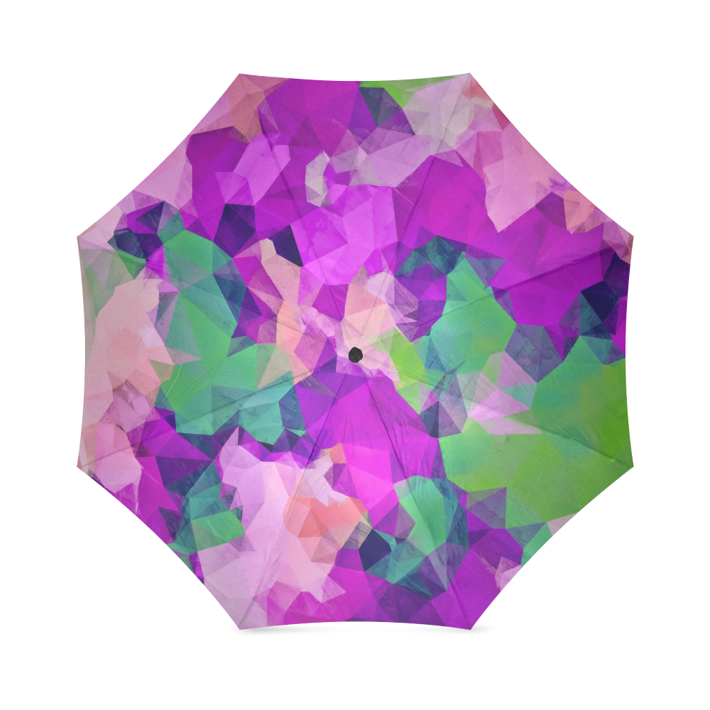 psychedelic geometric polygon pattern abstract in pink purple green Foldable Umbrella (Model U01)