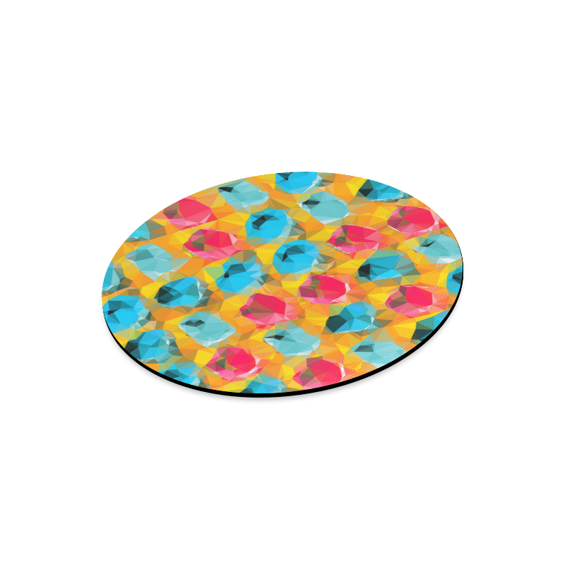 geometric polygon abstract pattern in blue orange red Round Mousepad
