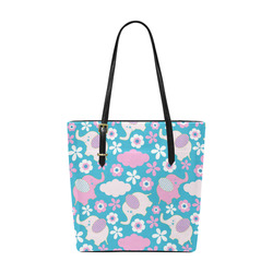 Cute Baby Pink Elephant Floral Euramerican Tote Bag/Small (Model 1655)