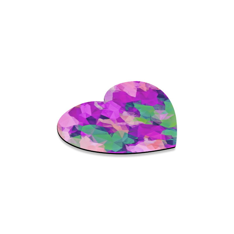 psychedelic geometric polygon pattern abstract in pink purple green Heart Coaster