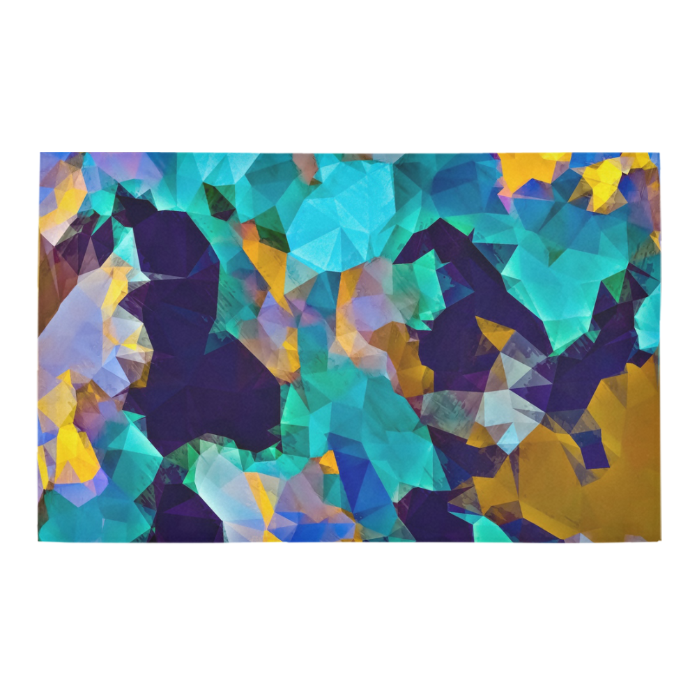 psychedelic geometric polygon abstract pattern in green blue brown yellow Bath Rug 20''x 32''