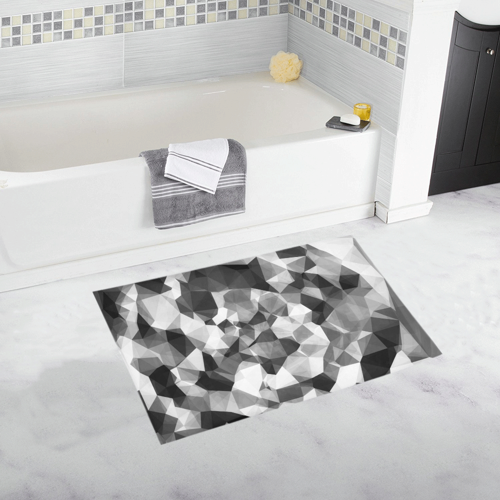 contemporary geometric polygon abstract pattern in black and white Bath Rug 20''x 32''