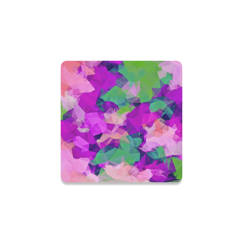 psychedelic geometric polygon pattern abstract in pink purple green Square Coaster