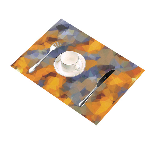 psychedelic geometric polygon abstract pattern in orange brown blue Placemat 14’’ x 19’’ (Set of 2)