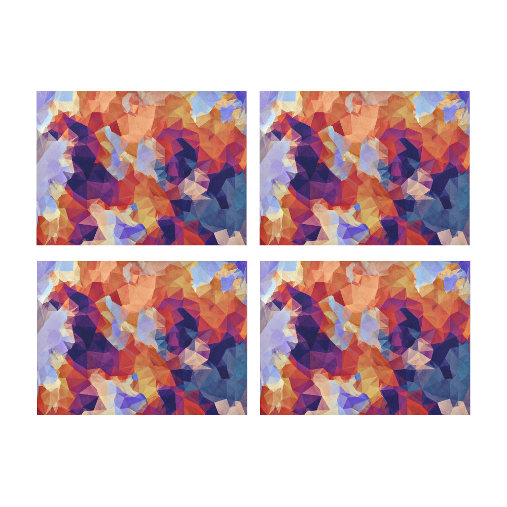 psychedelic geometric polygon pattern abstract in orange brown blue purple Placemat 14’’ x 19’’ (Set of 4)