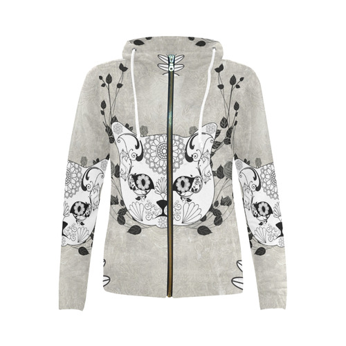 Wonderful sugar cat skull All Over Print Full Zip Hoodie for Women (Model H14)