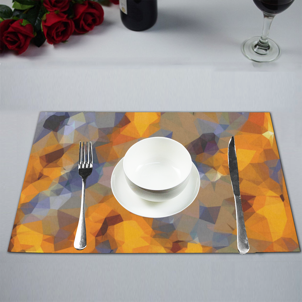 psychedelic geometric polygon abstract pattern in orange brown blue Placemat 12’’ x 18’’ (Set of 2)