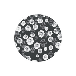 vintage skull and rose abstract pattern in black and white Round Mousepad