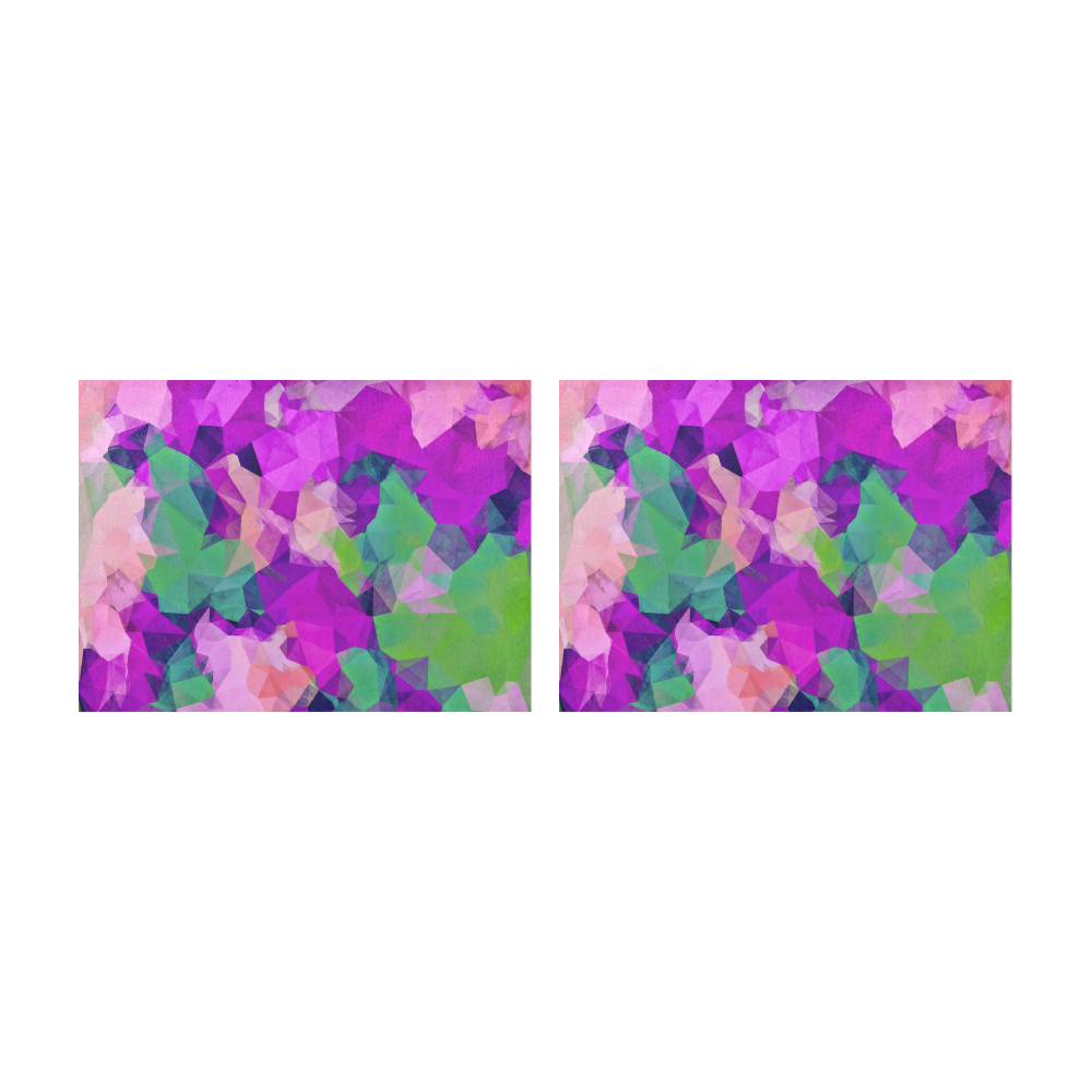 psychedelic geometric polygon pattern abstract in pink purple green Placemat 14’’ x 19’’ (Set of 2)