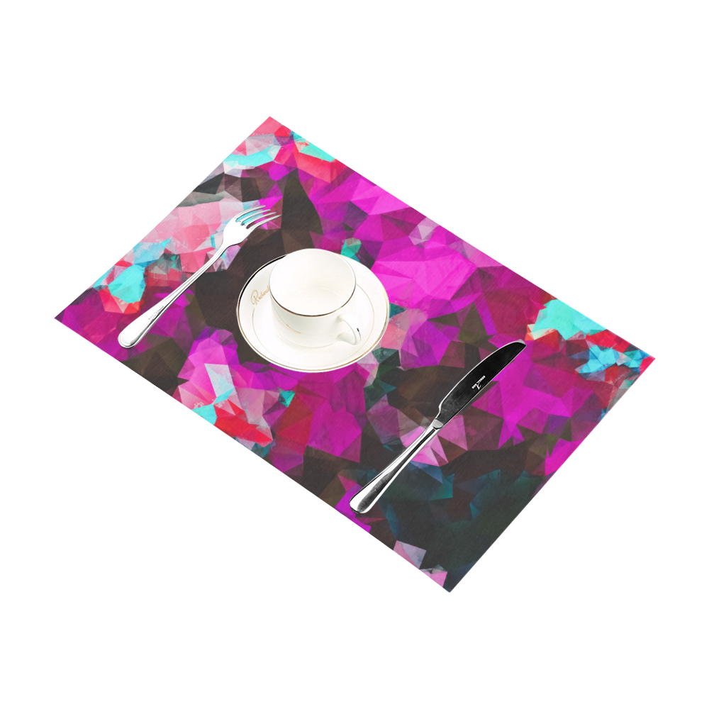 psychedelic geometric polygon abstract pattern in purple pink blue Placemat 12''x18''