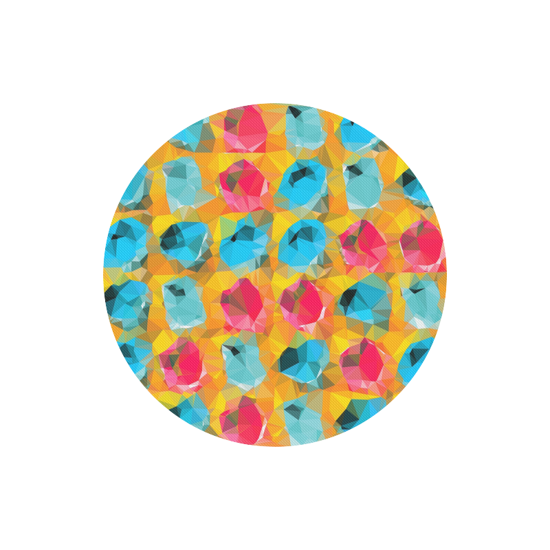 geometric polygon abstract pattern in blue orange red Round Mousepad