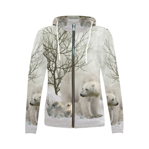 Awesome polar bear All Over Print Full Zip Hoodie for Women (Model H14)