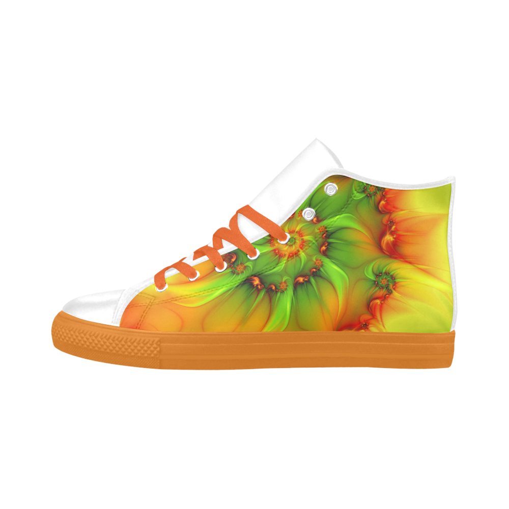 Hot Summer Green Orange Abstract Colorful Fractal Aquila High Top Microfiber Leather Women's Shoes/Large Size (Model 032)