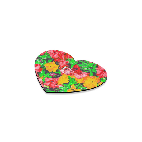 closeup flower abstract background in pink red yellow with green leaves Heart Coaster