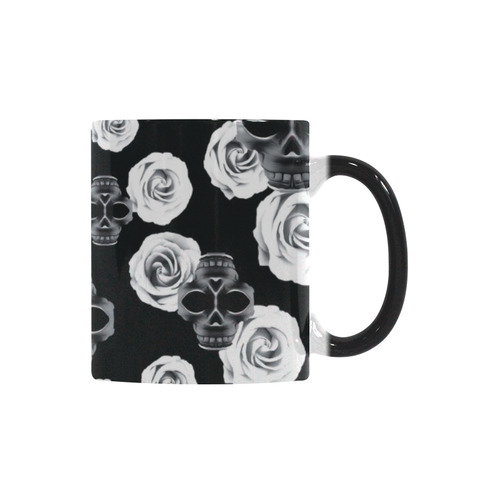 vintage skull and rose abstract pattern in black and white Custom Morphing Mug