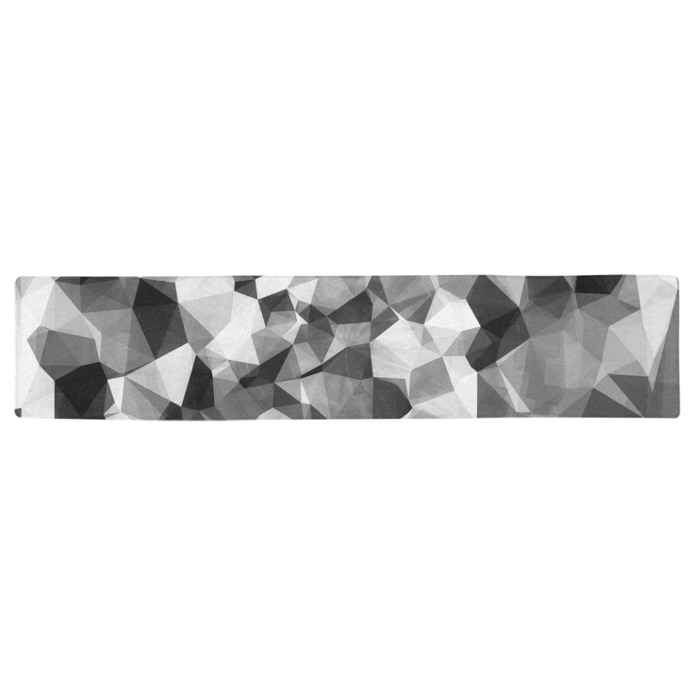 contemporary geometric polygon abstract pattern in black and white Table Runner 16x72 inch