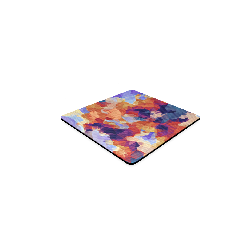psychedelic geometric polygon pattern abstract in orange brown blue purple Square Coaster