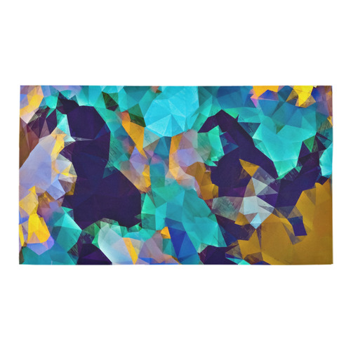 psychedelic geometric polygon abstract pattern in green blue brown yellow Bath Rug 16''x 28''