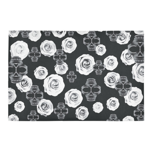 vintage skull and rose abstract pattern in black and white Azalea Doormat 24" x 16" (Sponge Material)