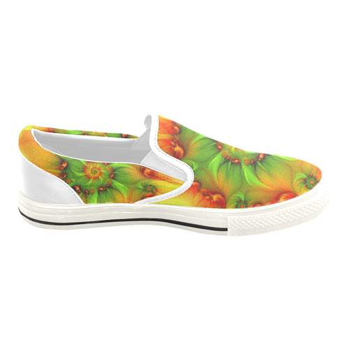 Hot Summer Green Orange Abstract Colorful Fractal Women's Slip-on Canvas Shoes/Large Size (Model 019)