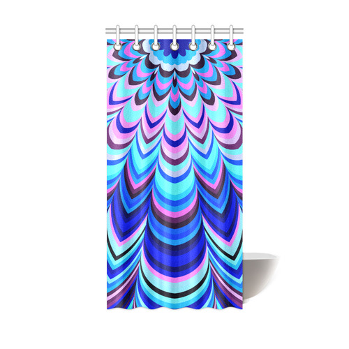 Neon blue striped mandala Half Version Shower Curtain 36"x72"