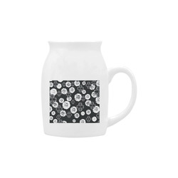 vintage skull and rose abstract pattern in black and white Milk Cup (Small) 300ml