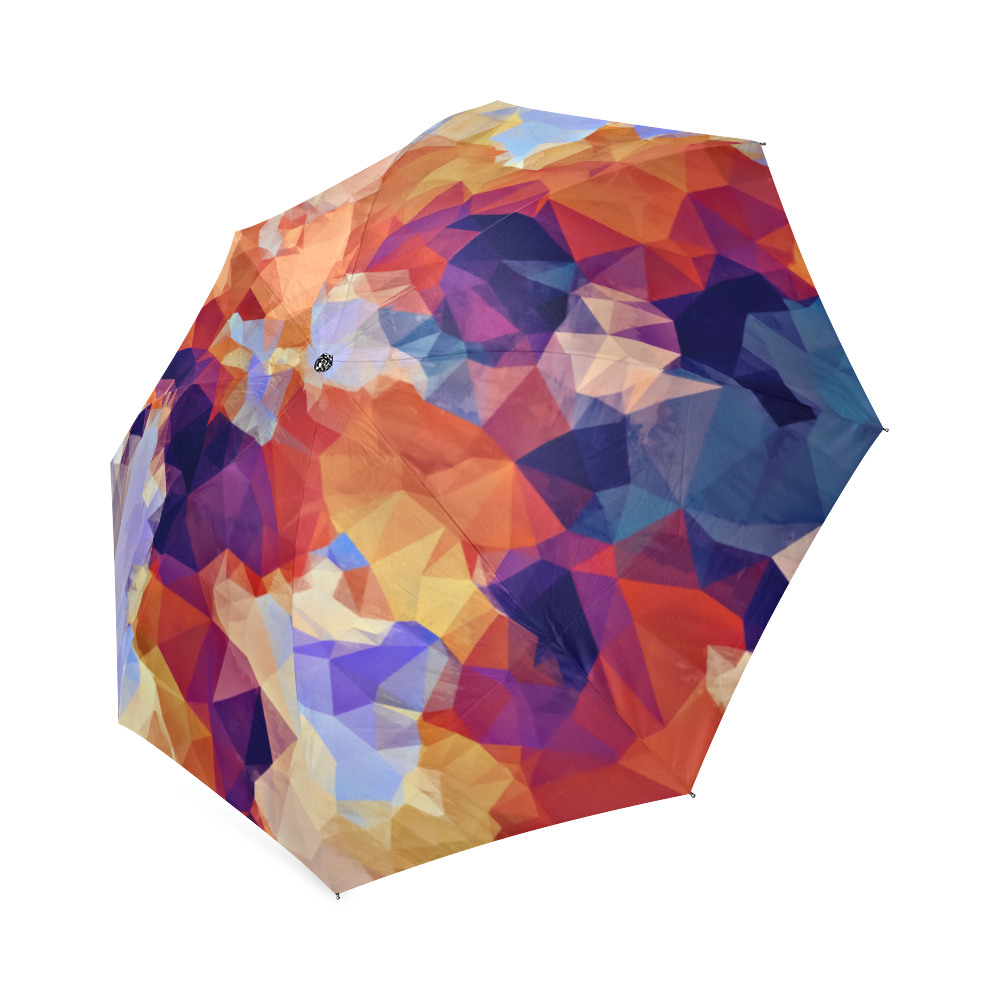 psychedelic geometric polygon pattern abstract in orange brown blue purple Foldable Umbrella (Model U01)