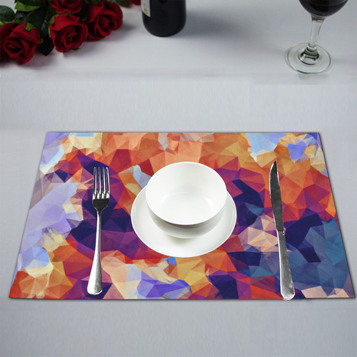 psychedelic geometric polygon pattern abstract in orange brown blue purple Placemat 12’’ x 18’’ (Set of 6)
