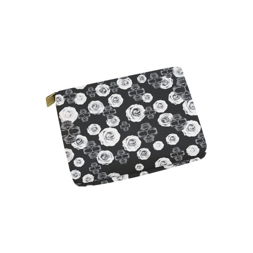 vintage skull and rose abstract pattern in black and white Carry-All Pouch 6''x5''
