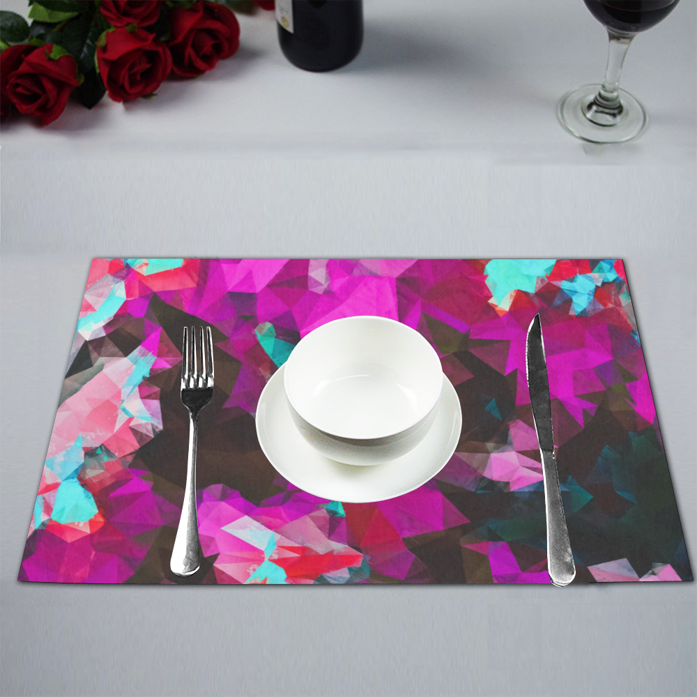 psychedelic geometric polygon abstract pattern in purple pink blue Placemat 12’’ x 18’’ (Set of 6)