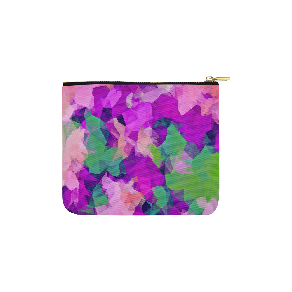 psychedelic geometric polygon pattern abstract in pink purple green Carry-All Pouch 6''x5''