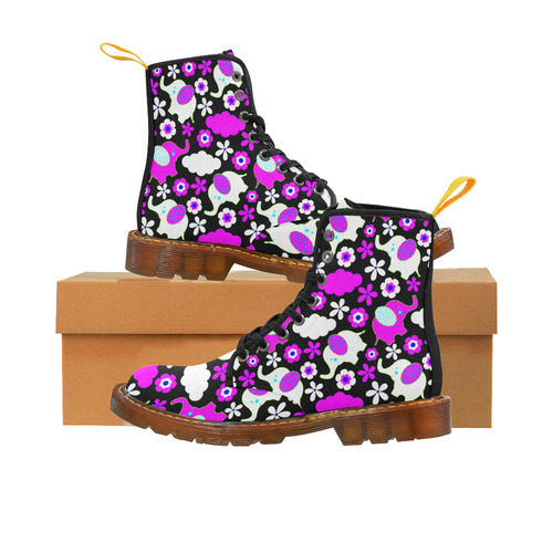 Cute Pink Elephants Floral Pattern Martin Boots For Women Model 1203H