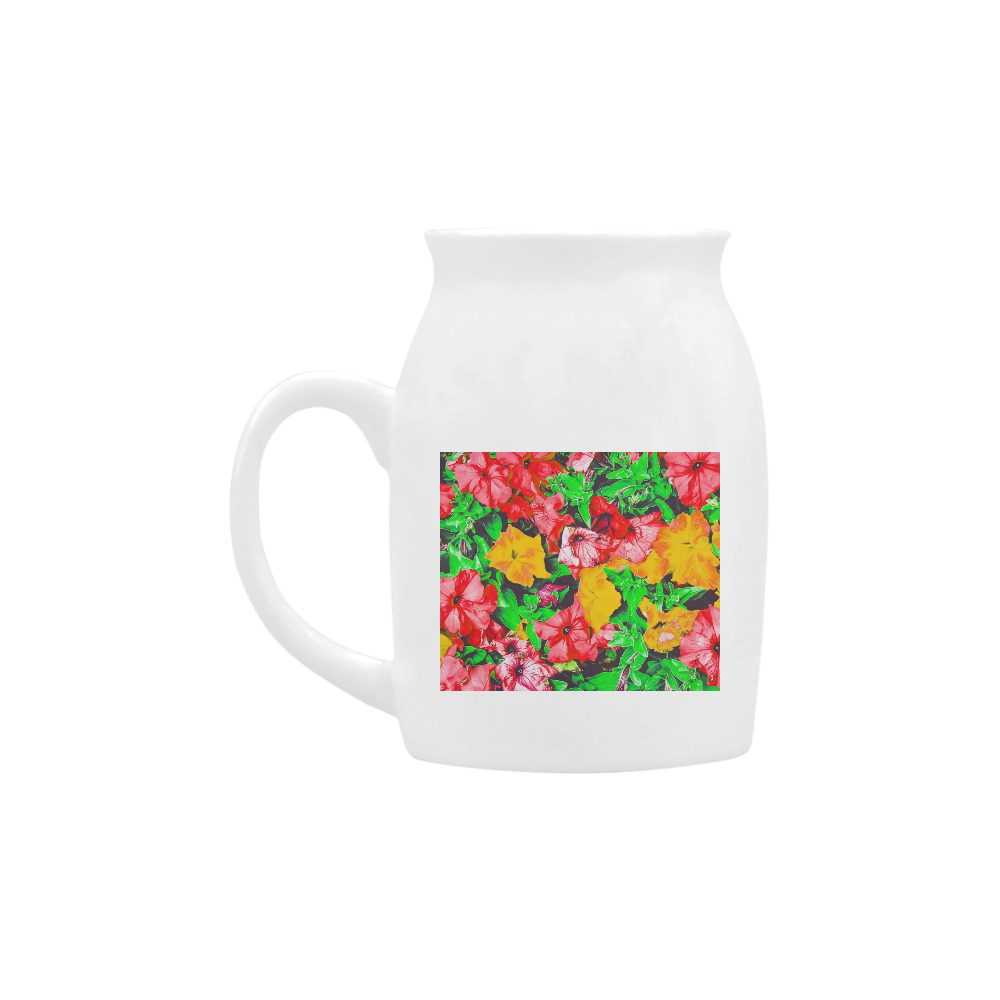 closeup flower abstract background in pink red yellow with green leaves Milk Cup (Small) 300ml